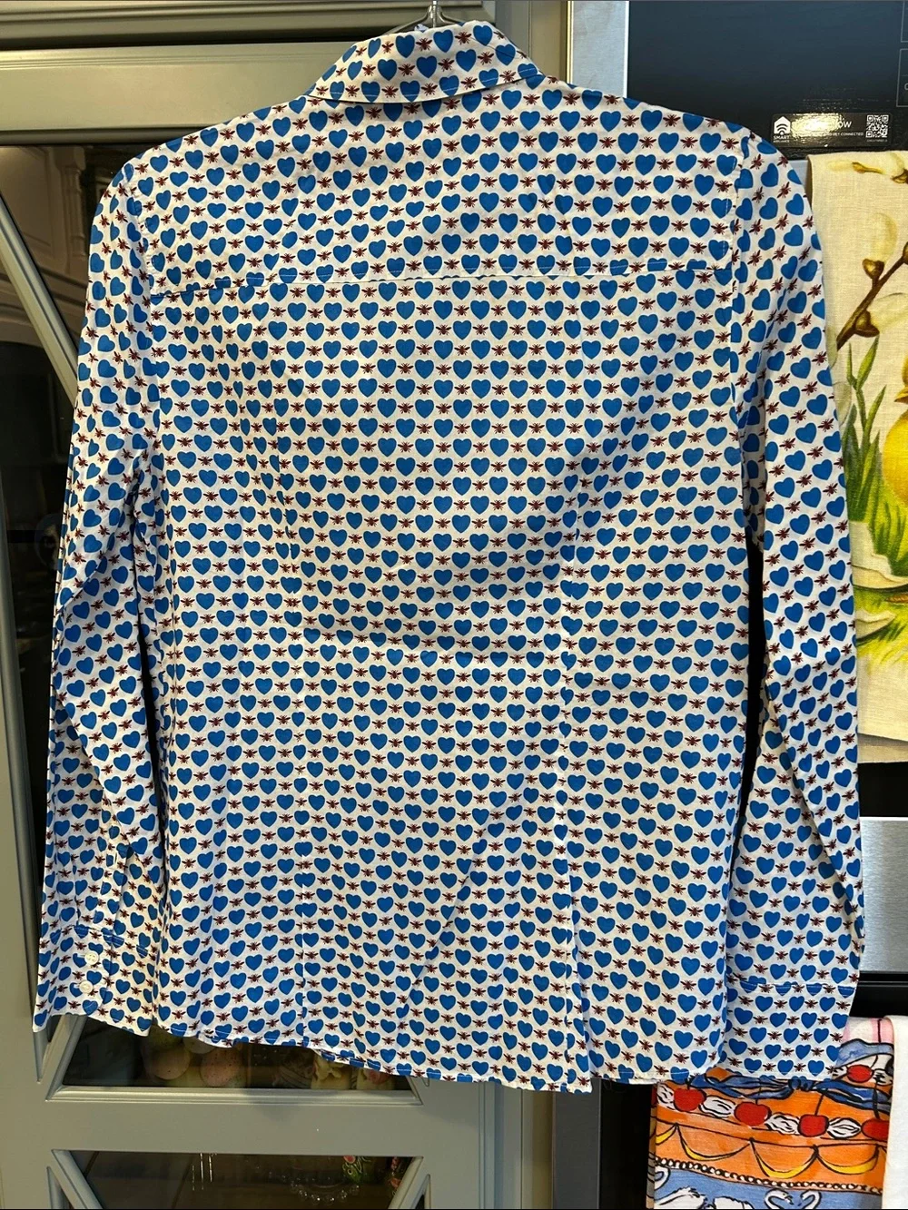 J. Crew Vintage White Perfect Fit Button-Up Shirt Blue Heart Bee Print 2